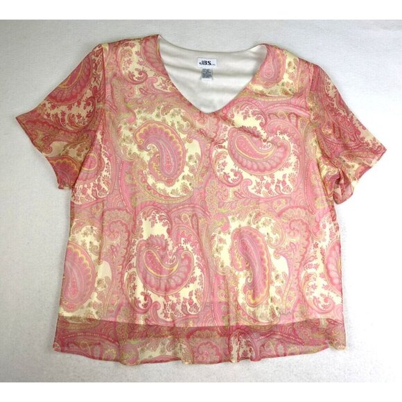 WOMEN'S PINK PAISLEY PRINT SHORT SLEEVE TOP & MIDI SKIRT SET - JBS - SIZE 30W - Picture 3 of 10